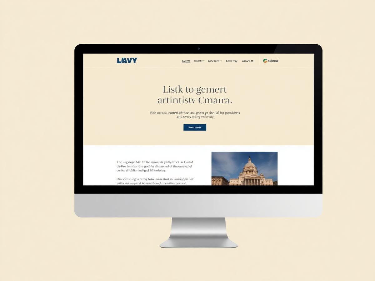 Concept law firm website homepage shown on a desktop monitor